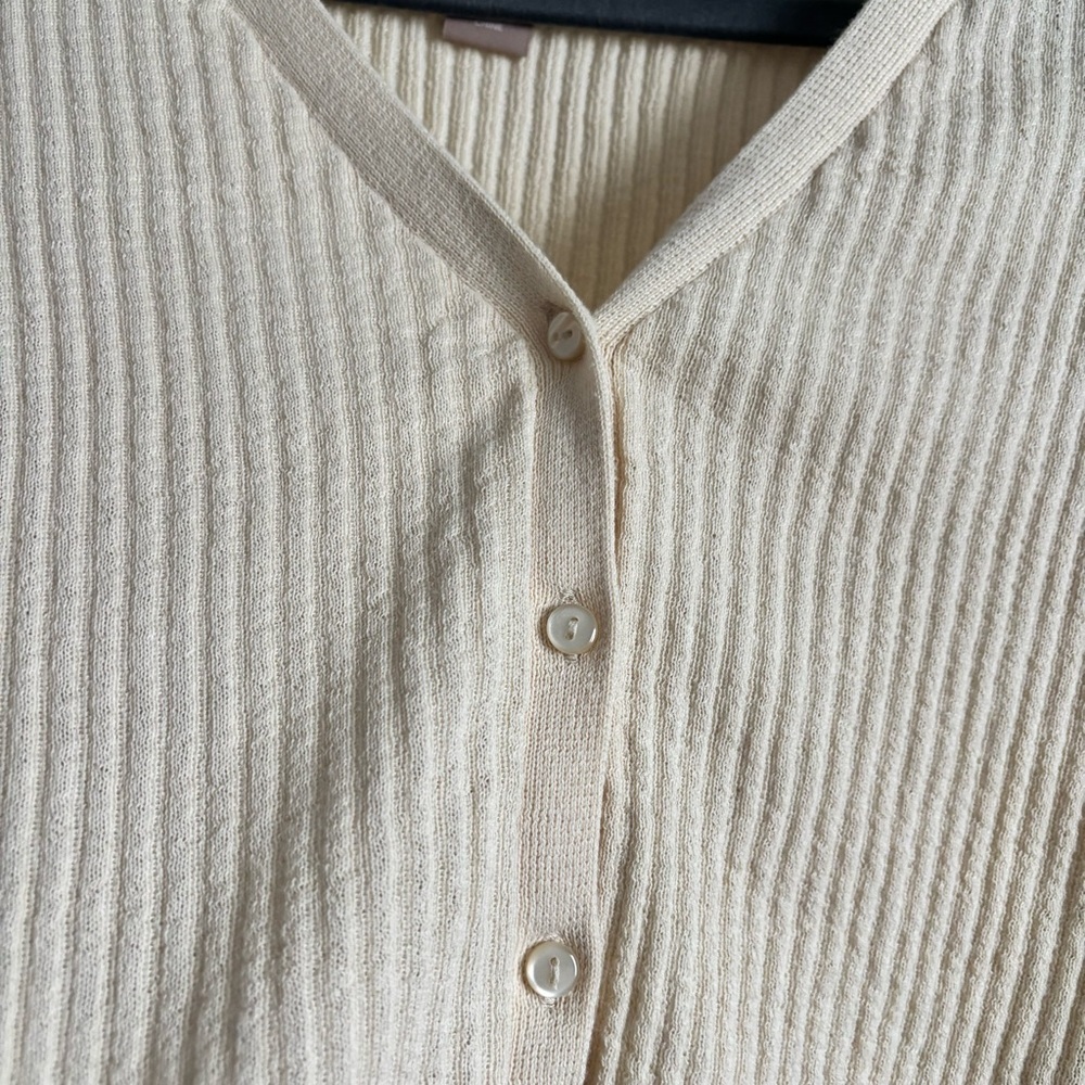 Butter Yellow Ribbed V-Neck Cardigan - Picture 3 of 4